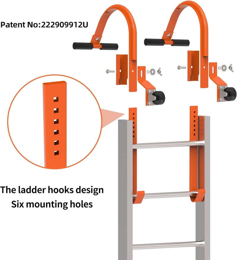 ZWanPing 2 Pack Ladder Roof Hook with Wheel Heavy Duty Steel Ladder Stabilizer, Roof Ridge Extension, Rubber Grip T-Bar for Damage Prevention, 500 lbs Weight Ratin, Fast & Easy to Access Steep Roofs(Patent) - Image 5